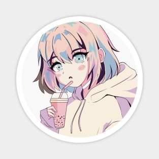 Cute anime style boba girl Magnet